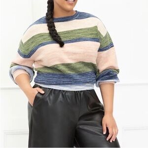 Eloquii Elements Wool Blend Striped Long Sleeve Crew Neck Sweater Size 14/16